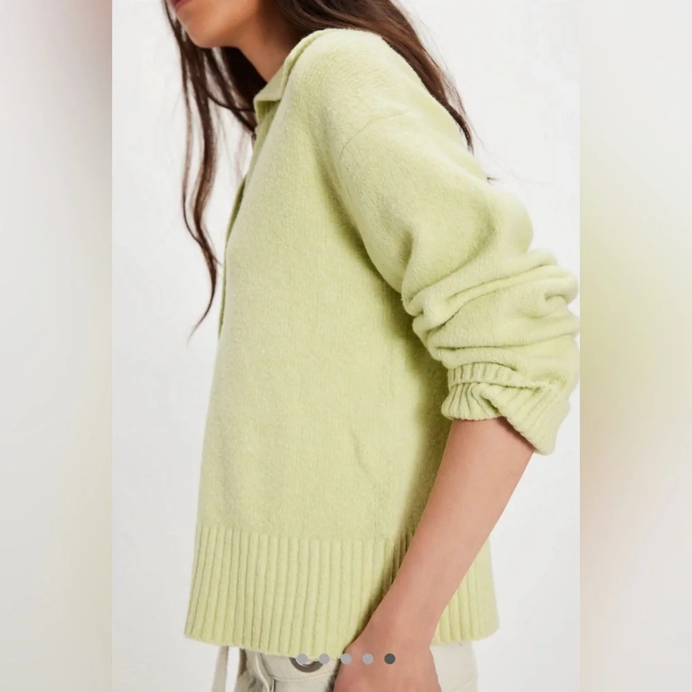 NWT Free People Trading Up Polo Size Large Color: Matcha Melange